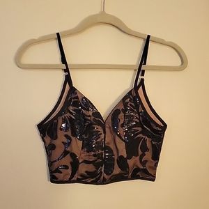 Black sequin dressy crop top XS
